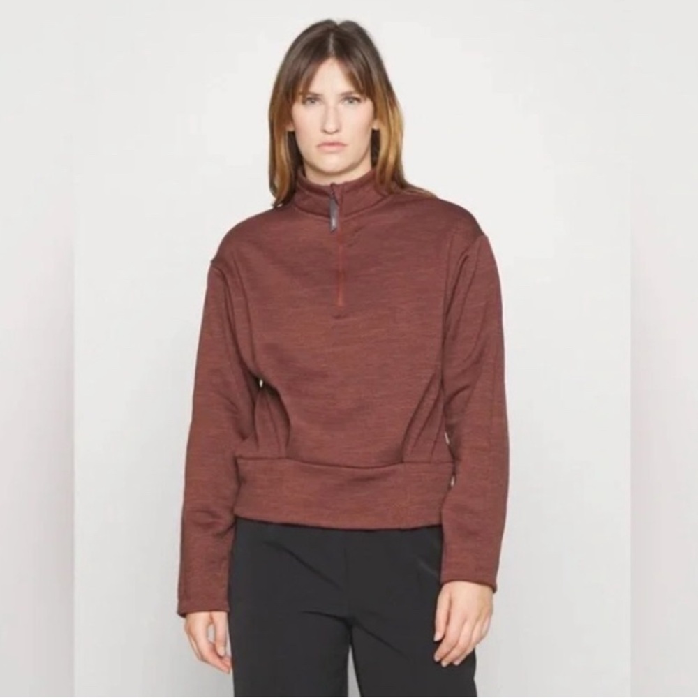 Athleta Altitude Polartech Rust Zip Up Sweatshirt Cozy Fleece Design